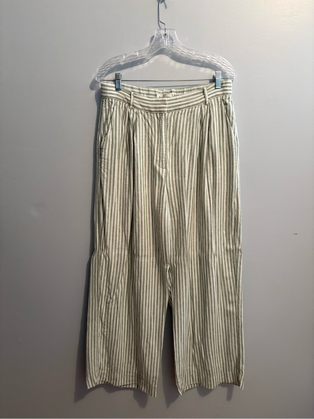 Abercrombie & Fitch Green White Striped Wide-Leg Pants Curve Love Trousers 31 12